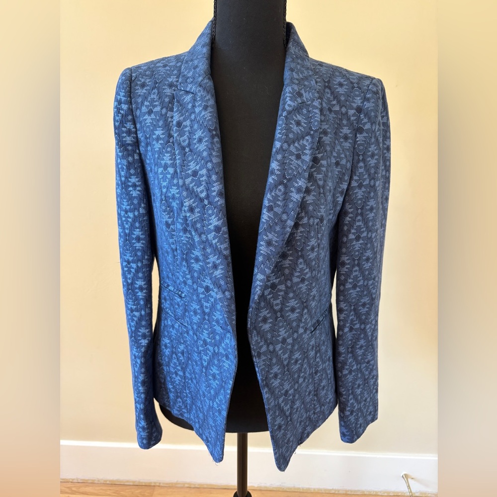 Zara Basic Jacquard Blue Patterned Women's Blazer - image 1